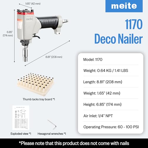 meite 1170 Pneumatic Deco Nail Gun 7/16 Inch (11.7mm) Head Diameter Air Decorative Tack Nailer Pins Nailer for Sofa Leather, Upholstering Furniture - Image 2