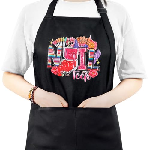 BOMOQING Adjustable Nail Apron, Waterproof Manicurist Tech Apron with 2 Pockets, Professional Nail Art Supplies for Nail Salons Cosmetology Smock (Rainbow) - Image 1