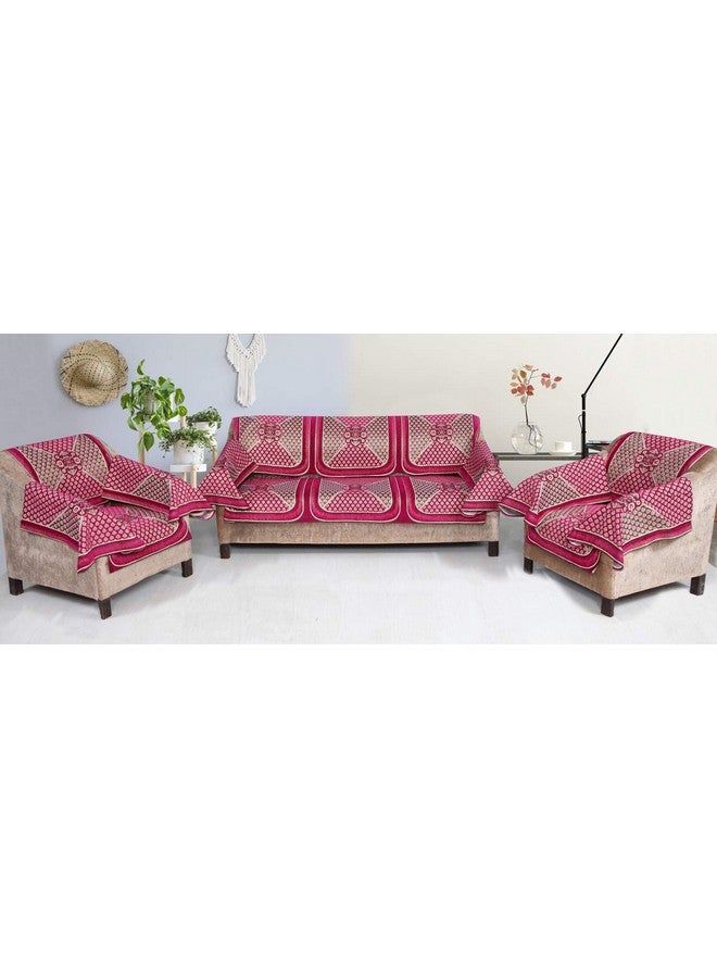 Nendle Chenille and Polyester Highly Durable 5 Seater Sofa Covers Set with Arm Rest Cover for Living Room (Pink, 12 Pieces) - Image 2
