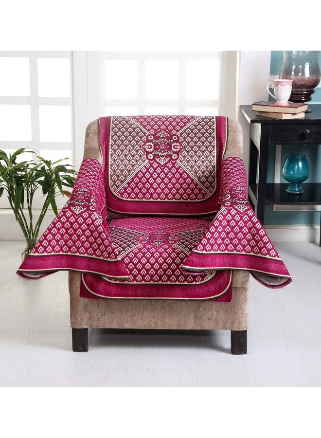 Nendle Chenille and Polyester Highly Durable 5 Seater Sofa Covers Set with Arm Rest Cover for Living Room (Pink, 12 Pieces) - Image 1