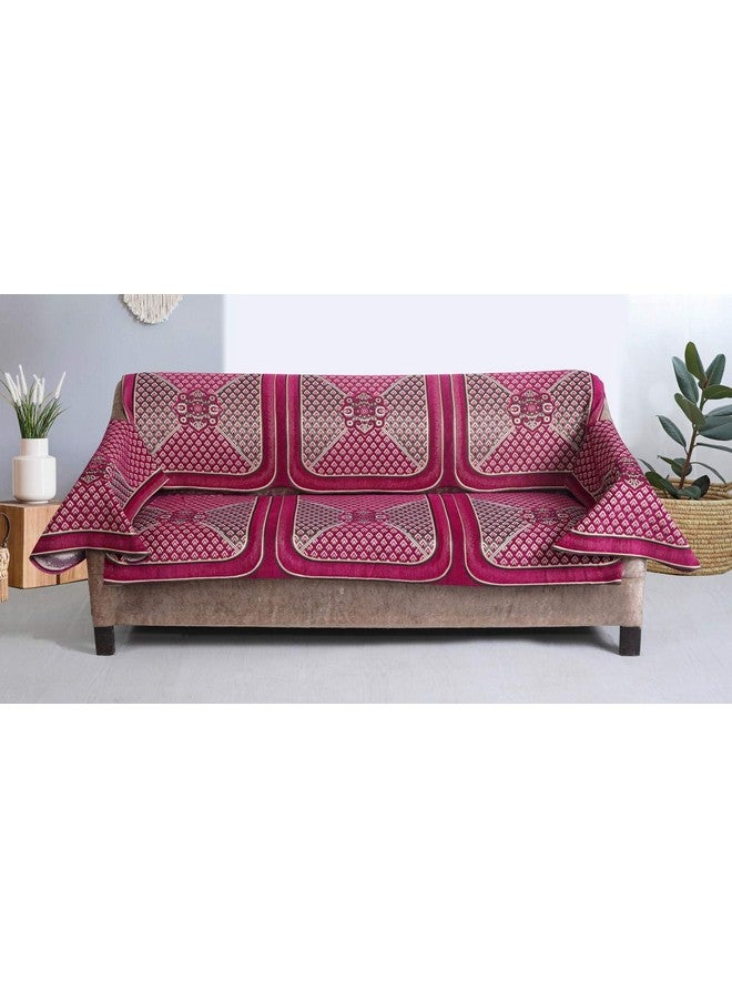 Nendle Chenille and Polyester Highly Durable 5 Seater Sofa Covers Set with Arm Rest Cover for Living Room (Pink, 12 Pieces) - Image 3