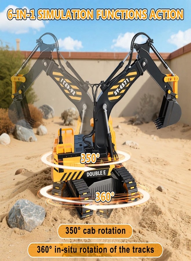 DOUBLE E Remote Control Excavator Toy, RC Excavators Sandbox Digger Hydraulic Construction Toys - Realistic Construction Vehicle with 6 Functions, Xmas Gift for Kids 3-14 Years - Image 2