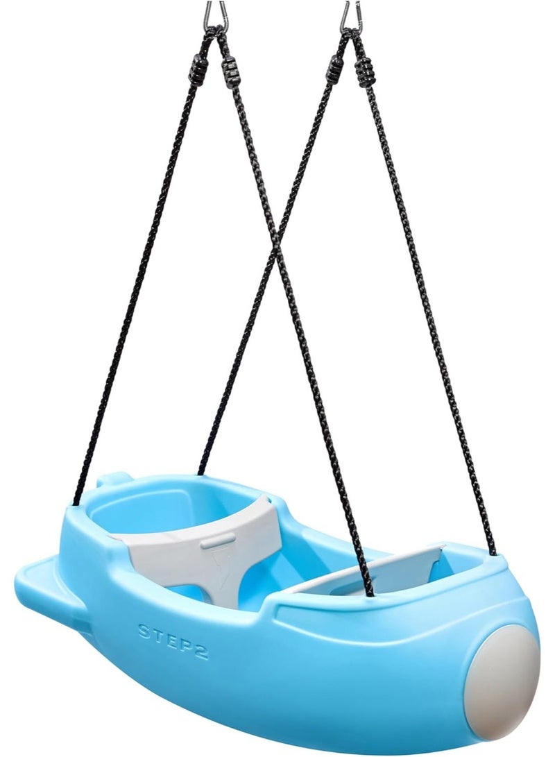 Step2 Rocket Swing Plastic Blue, Face-to-Face Double Toddler Swing with Safety Straps & T-Bar, Outdoor Garden Swing for Kids - Image 1