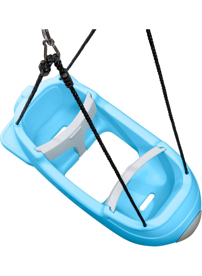Step2 Rocket Swing Plastic Blue, Face-to-Face Double Toddler Swing with Safety Straps & T-Bar, Outdoor Garden Swing for Kids - Image 4