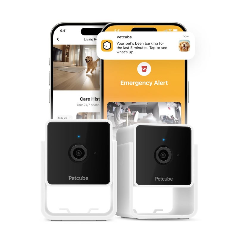 Petcube كام بيتكيوب - حزمة من 2 | كاميرا أمان داخلية للكلاب والقطط مع تطبيق الهاتف، صوت وفيديو ثنائي الاتجاه، رؤية ليلية، فيديو بدقة 1080 بكسل وتنبيهات ذكية - Image 1
