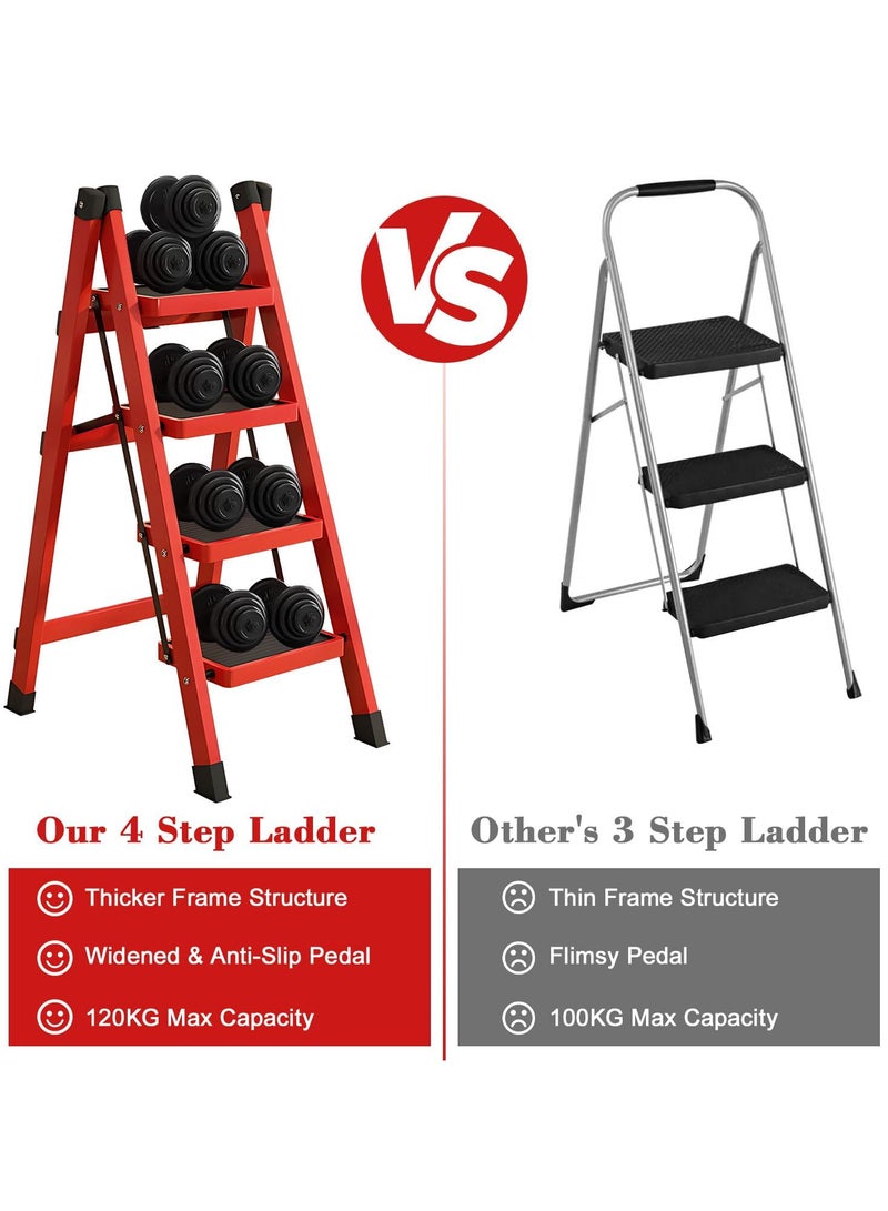 Household Folding Multi-Function 4 Steps Telescopic Portable Step Steel Ladder Stool Chair with Wide Anti Slip Pedal and Comfort Hand grip for Adults Home Kitchen Garden Office Warehouse - Image 4