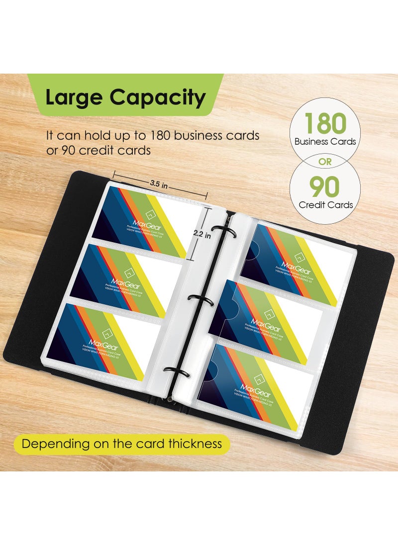 MaxGear MaxGear Business Card Book, 180 Cards Organizer for Men & Women, Portable Name Card Holders Binder File for Business Cards, 5 Color Index Tabs, Polypropylene, Black  - Image 4