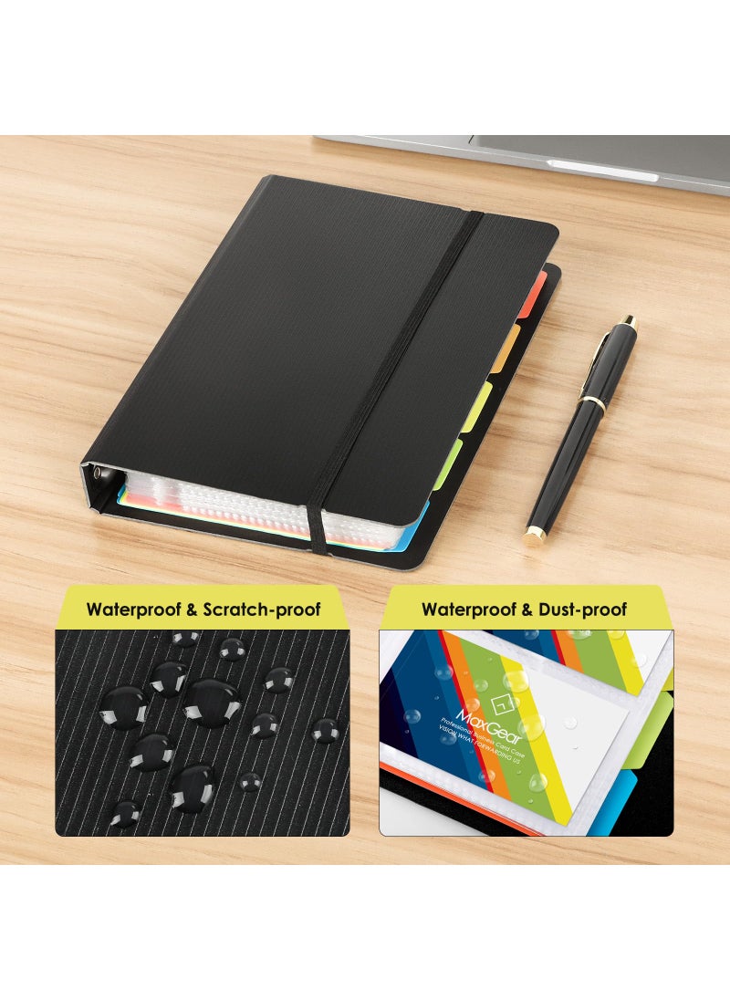 MaxGear MaxGear Business Card Book, 180 Cards Organizer for Men & Women, Portable Name Card Holders Binder File for Business Cards, 5 Color Index Tabs, Polypropylene, Black  - Image 5