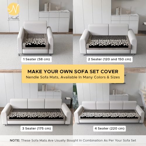 Nendle Refined Velvet Floral Sofa Mat 7 Seater Set Cover Elegant and Durable Protector for Living Room Sofa Set 3+2+2, Suitable for Wooden, Leather, Other Fabric Sofa Set (Color Black, Pack of 3) - Image 5