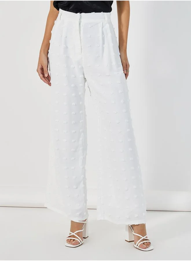 Styli Textured Wide Leg High Rise Pants