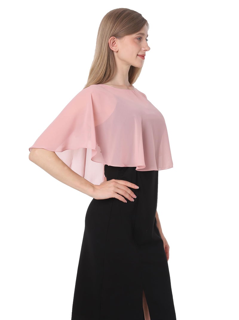 Baoqiya Wedding Capes Bridal Capelet Chiffon Lace Shrug Shawls and Wraps for Evening Dress (Blush) - Image 4