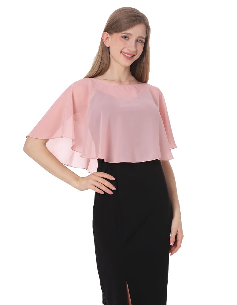 Baoqiya Wedding Capes Bridal Capelet Chiffon Lace Shrug Shawls and Wraps for Evening Dress (Blush) - Image 5