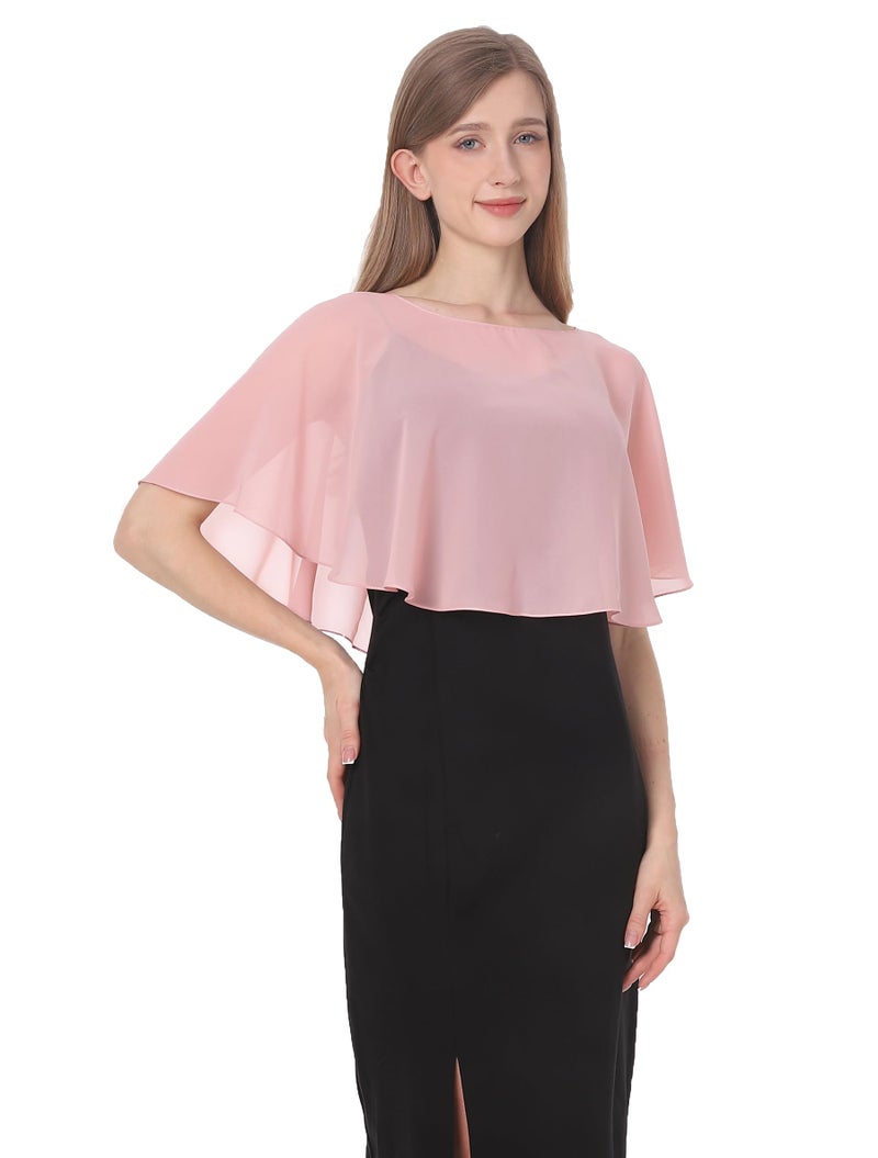 Baoqiya Wedding Capes Bridal Capelet Chiffon Lace Shrug Shawls and Wraps for Evening Dress (Blush) - Image 1