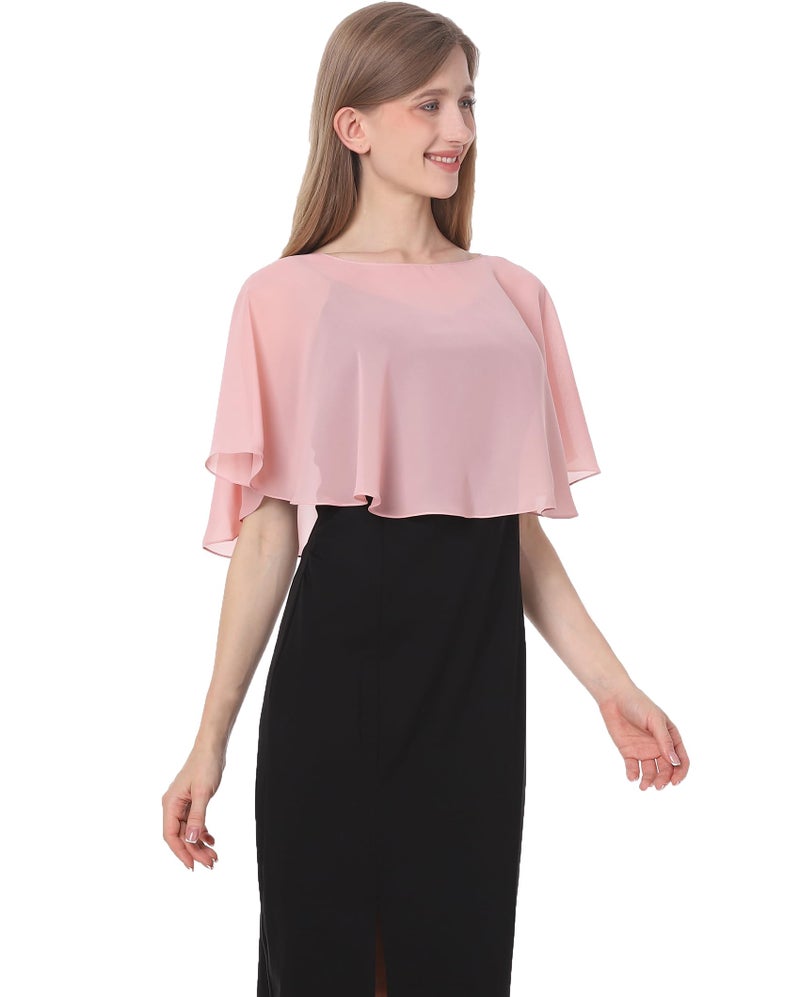 Baoqiya Wedding Capes Bridal Capelet Chiffon Lace Shrug Shawls and Wraps for Evening Dress (Blush) - Image 2