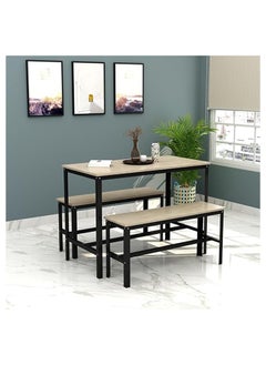 RIGID Steel Dining Table with 2 Benches & Wooden Top Black 90x120x60cm  - Image 1
