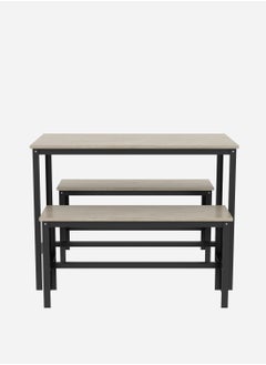 RIGID Steel Dining Table with 2 Benches & Wooden Top Black 90x120x60cm  - Image 4