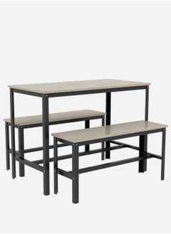 RIGID Steel Dining Table with 2 Benches & Wooden Top Black 90x120x60cm  - Image 5