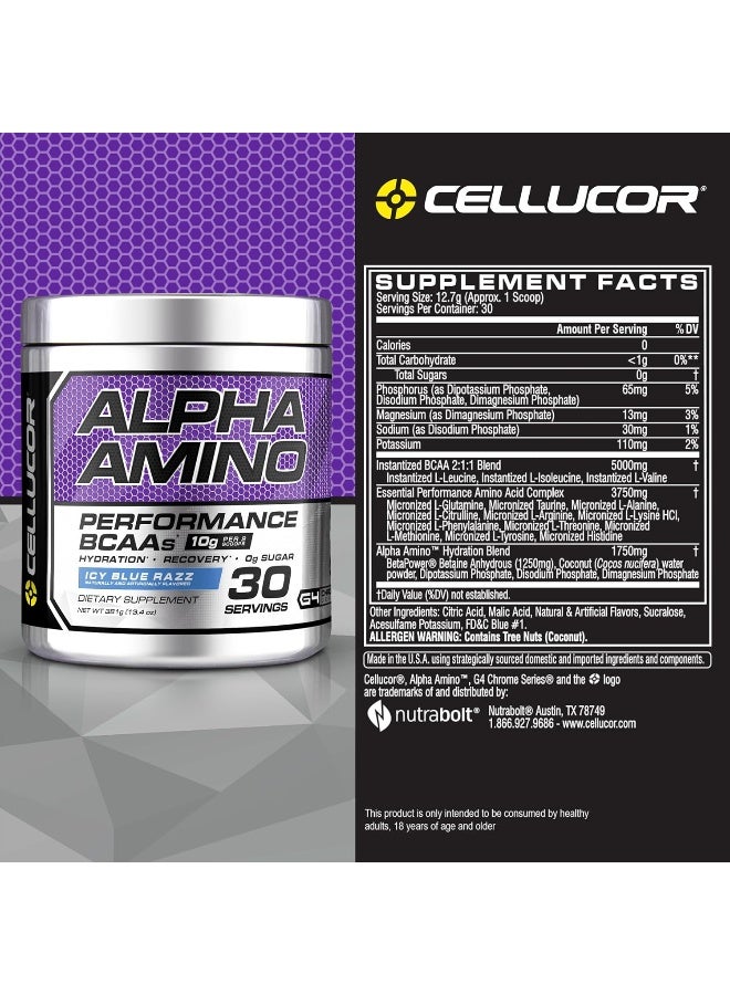 Cellucor Alpha Amino EAA & BCAA Powder | Branched Chain Essential Amino Acids + Electrolytes | Icy Blue Razz | 30 Servings - Image 2