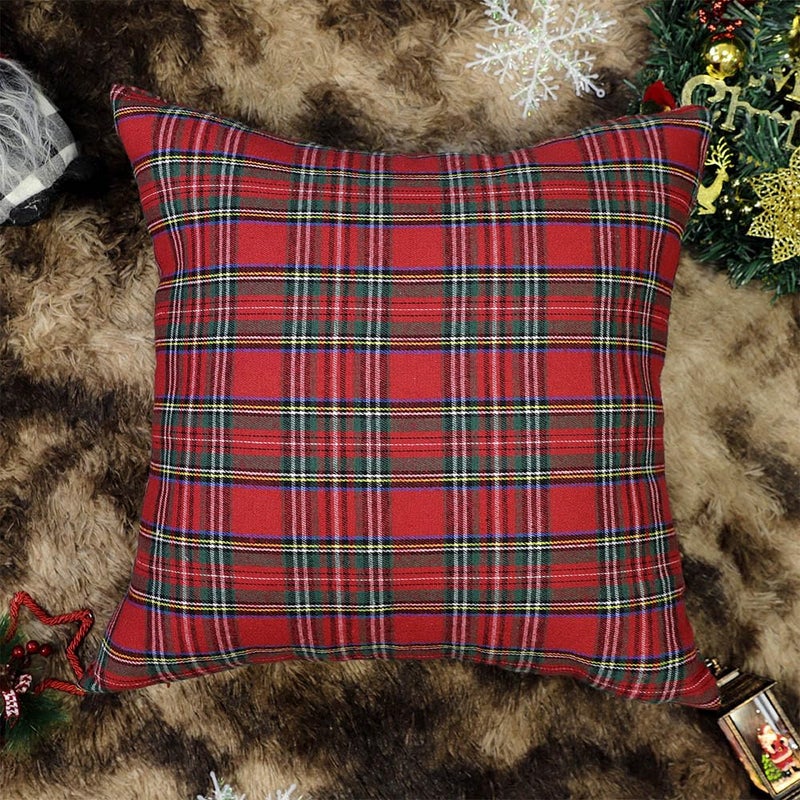 4TH Emotion Set of 2 Christmas Scottish Tartan Plaid Throw Pillow Covers Cushion Case Polyester for Farmhouse Home Decor Red and Green  20 x 20 Inches - Image 5