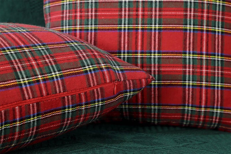 4TH Emotion Set of 2 Christmas Scottish Tartan Plaid Throw Pillow Covers Cushion Case Polyester for Farmhouse Home Decor Red and Green  20 x 20 Inches - Image 4
