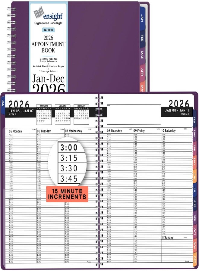 Ensight 2026 Appointment Book and Planner 8.5" x 11" Large Hourly Weekly Daily Schedule Book with Tabs, 15 Minute Time Slots, Purple Calendar Organizer Jan 2026-Dec 2026 Appointment Planner - Purple - Image 1
