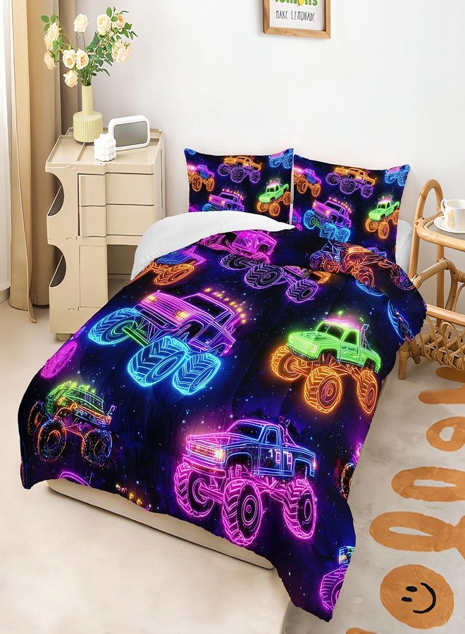 XYNHML Colorful Neon Off-Road Racing Truck Comforter 3Pcs Twin Cool Speed Race Car Bedding Set for Kid Teen Girl Boy Adult Automobile Extreme Sport Game Quilt Bed Decor with 1 Comforter&2 Pillowcases - Image 4