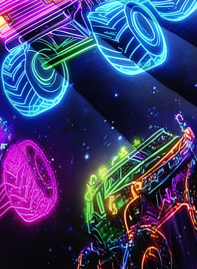 XYNHML Colorful Neon Off-Road Racing Truck Comforter 3Pcs Twin Cool Speed Race Car Bedding Set for Kid Teen Girl Boy Adult Automobile Extreme Sport Game Quilt Bed Decor with 1 Comforter&2 Pillowcases - Image 5