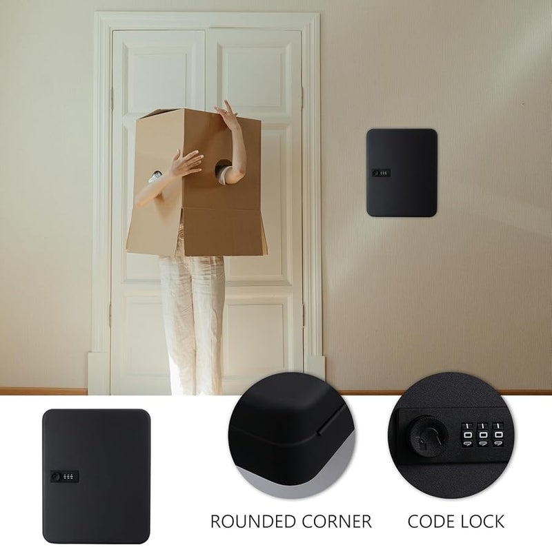 صندوق مفاتيح مثبت على الحائط مع قفل رمز أمان خزانة تخزين سوداء مقاومة للاهتراء - Image 5