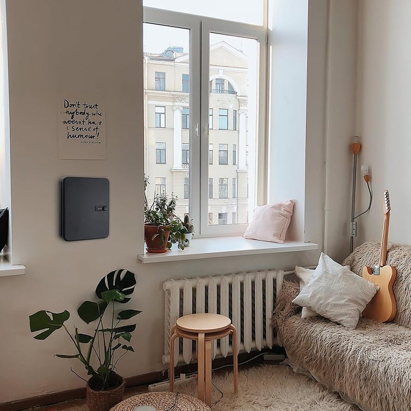 صندوق مفاتيح مثبت على الحائط مع قفل رمز أمان خزانة تخزين سوداء مقاومة للاهتراء - Image 3