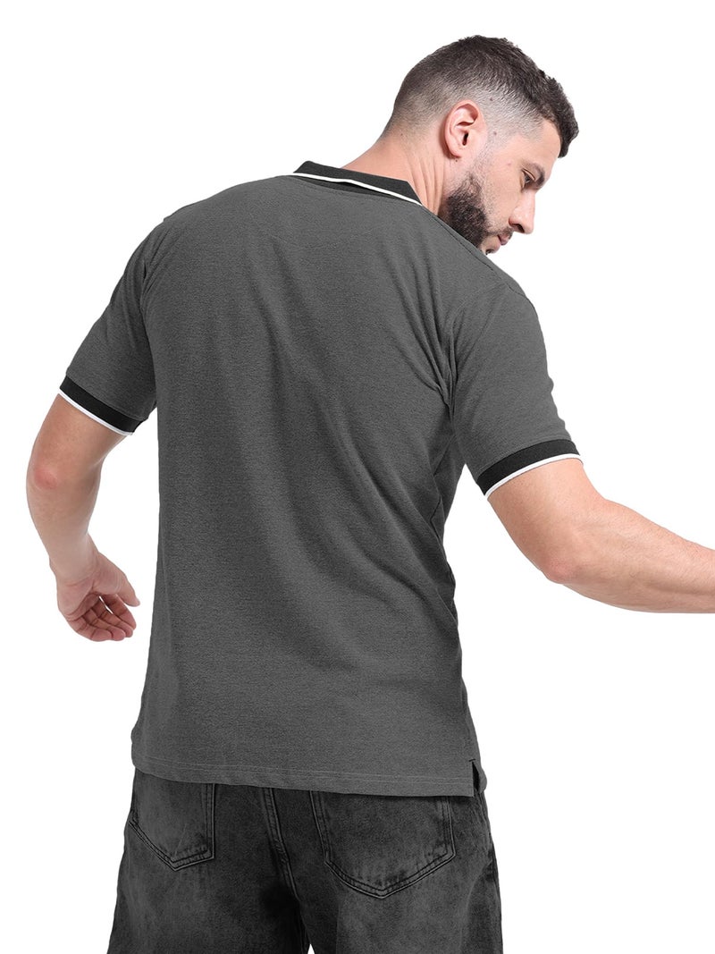fanideaz Branded Mens Cotton Textured Half Sleeve Polo T-Shirt|| Branded Tshirt for Men || Tshirt for Men_DarkMelange_8DM_XL - Image 5