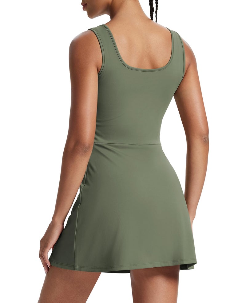 NIASHOT Womens Athletic Skort Dress Spring Tennis Golf Bodycon Dress Active Workout Graduation Dresses 2026 A-Green M - Image 4