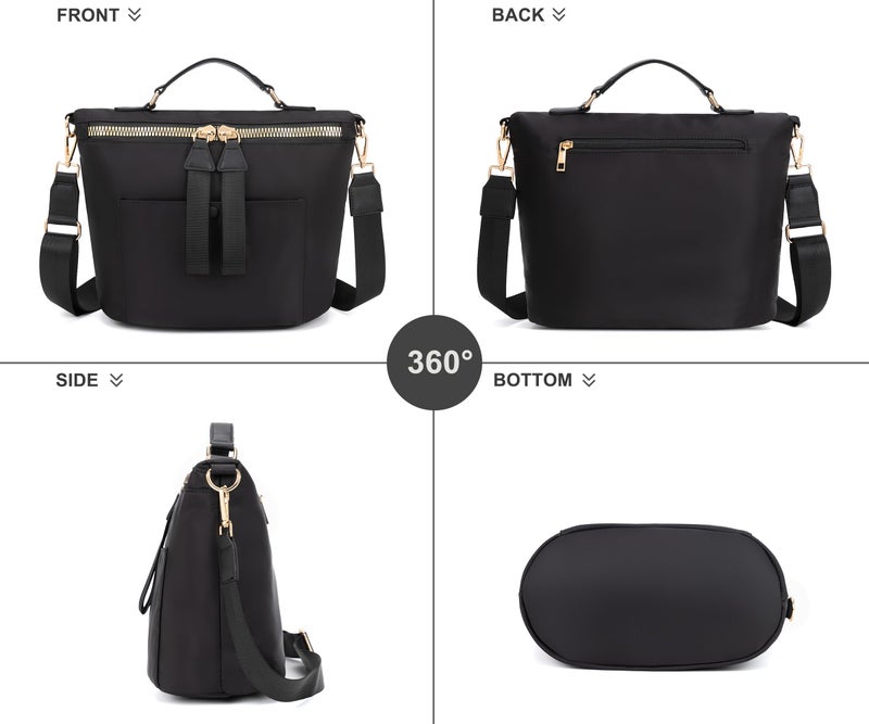 Nawoshow Nylon Crossbody Bag for Women Large Work Tote Bag Lightweight Waterproof Ladies Handbag with Strap (Black) - Image 2