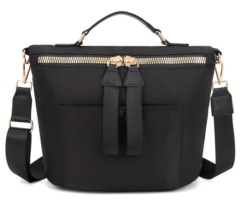 Nawoshow Nylon Crossbody Bag for Women Large Work Tote Bag Lightweight Waterproof Ladies Handbag with Strap (Black) - Image 1