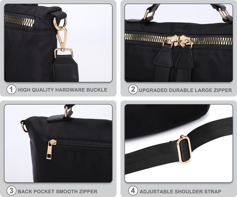 Nawoshow Nylon Crossbody Bag for Women Large Work Tote Bag Lightweight Waterproof Ladies Handbag with Strap (Black) - Image 3