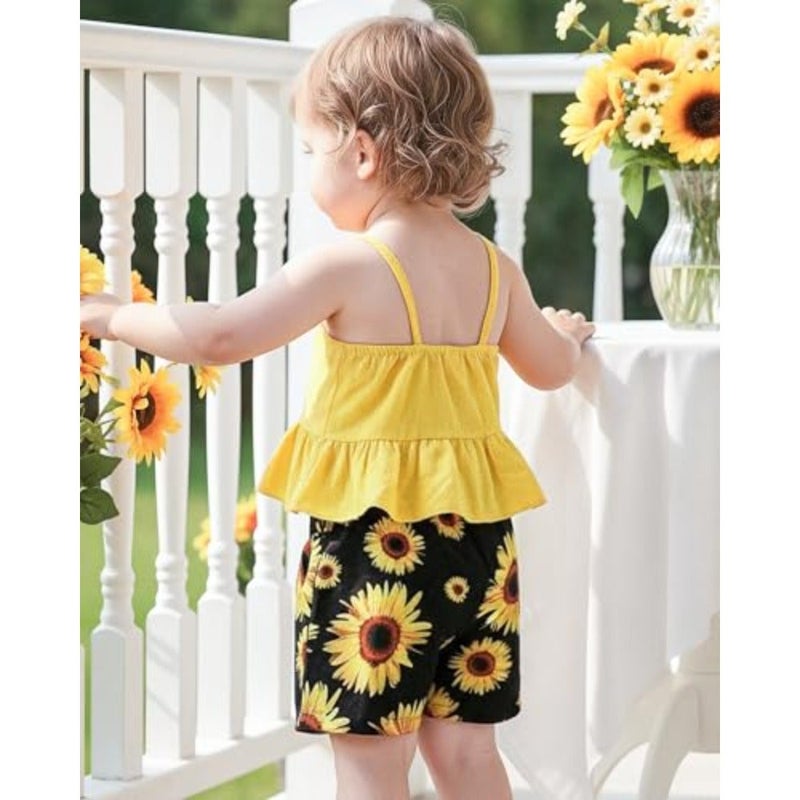 Kucnuzki Toddler Baby Girl Clothing Summer Clothing Pleated Sleeveless Linen Shirt Girls Shorts Set - Image 3