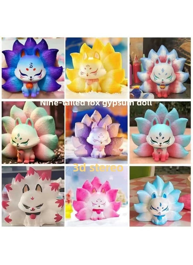 null - Sanrio Plaster Doll Coloring DIY Handmade Stereo Painted Graffiti White Embryo Small Doll Coloring Gigi Cat-Color:Nine-tailed Fox Series [pack Of Three] With Paint - Image 1