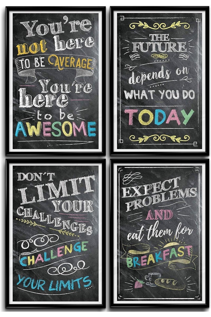 BPA® Motivational Posters for Classroom, Office Decor, Inspirational Wall Art, Perfect for Students, Teachers, School, Kids Room & Home. Chalkboard Positive Quotes Poster Designs. Set of 4, 11x17in - Image 1