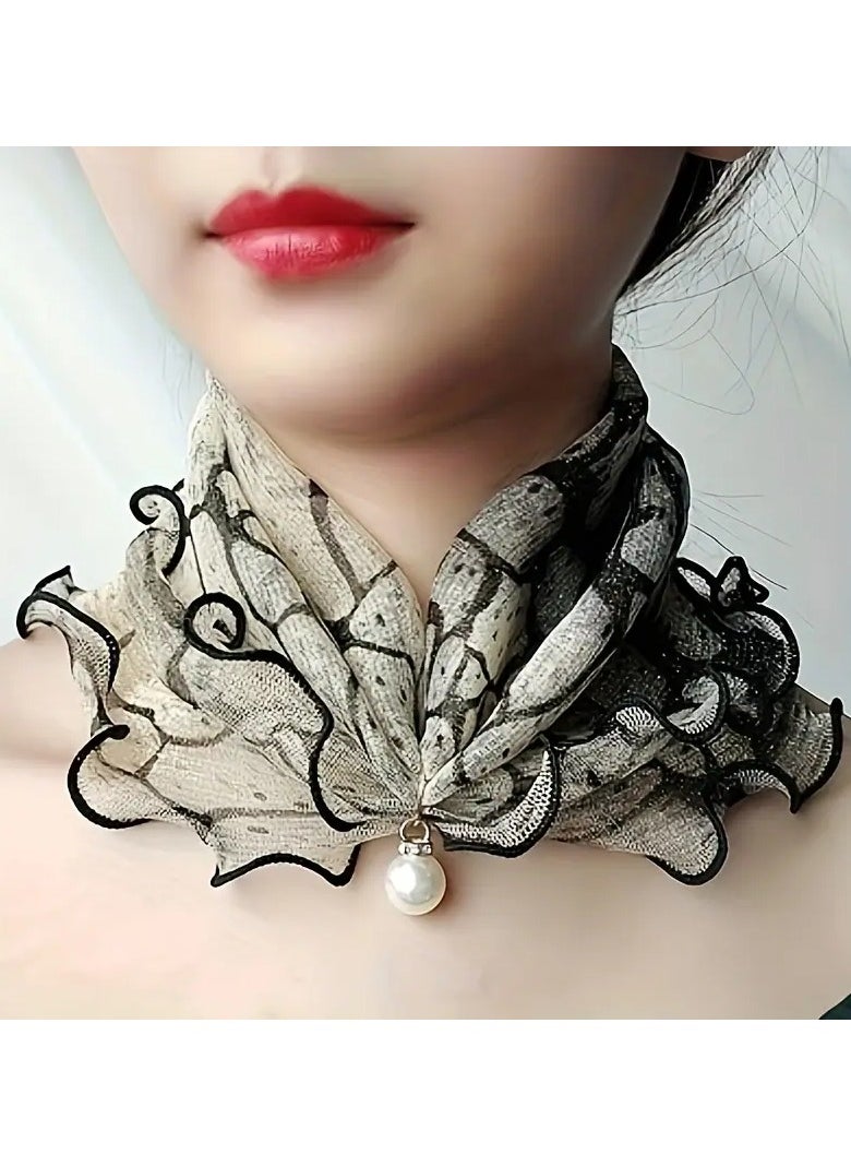 Goolsky Boho Chic Elastic Mesh Neck Gaiter with Faux Pearl Pendant - Breathable, Windproof Scarf for Women  - Image 3