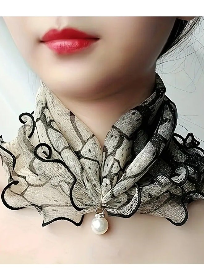 Goolsky Boho Chic Elastic Mesh Neck Gaiter with Faux Pearl Pendant - Breathable, Windproof Scarf for Women  - Image 5