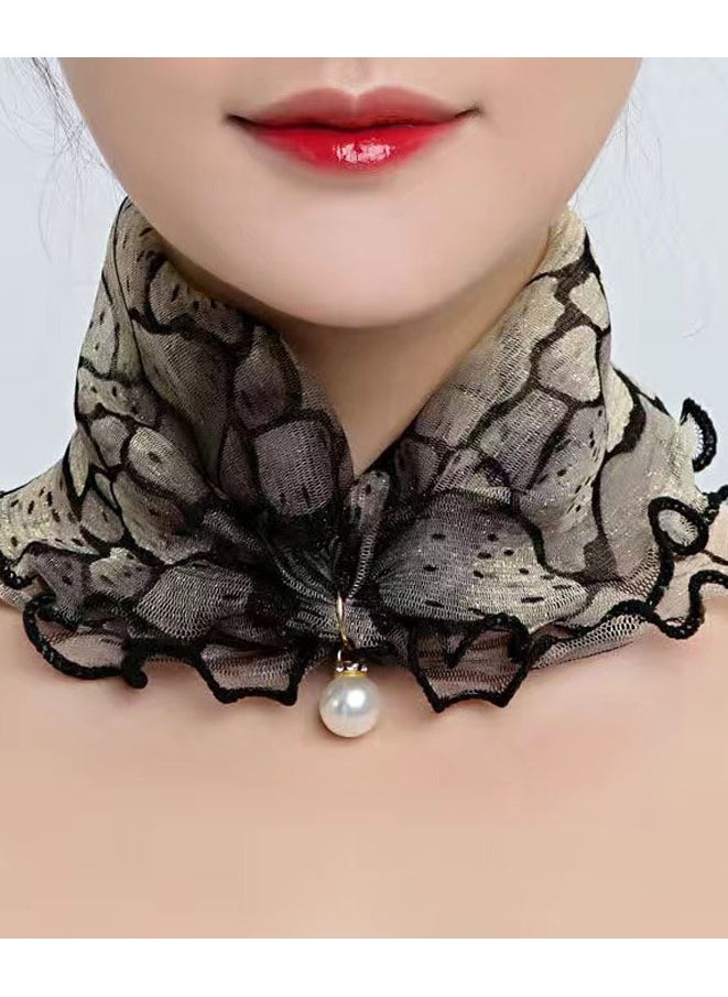 Goolsky Boho Chic Elastic Mesh Neck Gaiter with Faux Pearl Pendant - Breathable, Windproof Scarf for Women  - Image 4