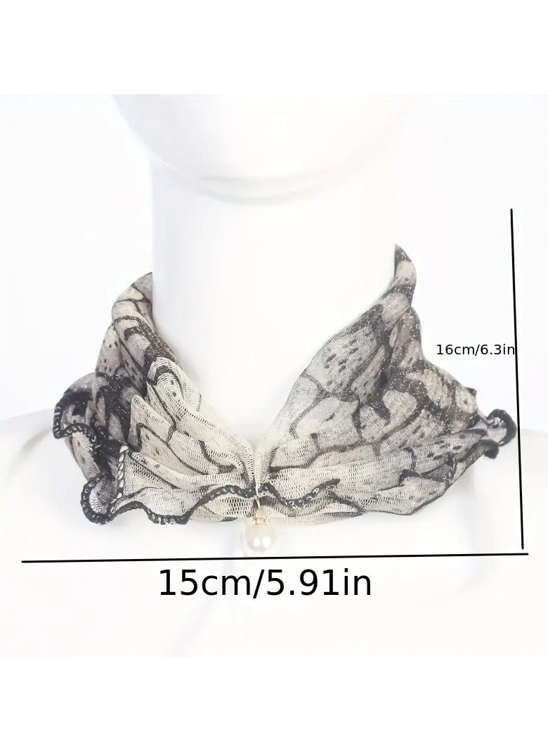 Goolsky Boho Chic Elastic Mesh Neck Gaiter with Faux Pearl Pendant - Breathable, Windproof Scarf for Women  - Image 2