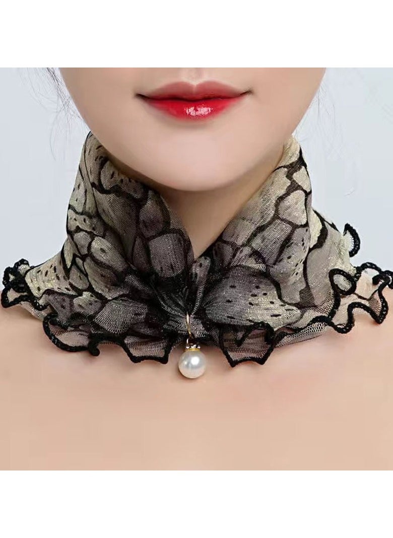 Goolsky Boho Chic Elastic Mesh Neck Gaiter with Faux Pearl Pendant - Breathable, Windproof Scarf for Women  - Image 1