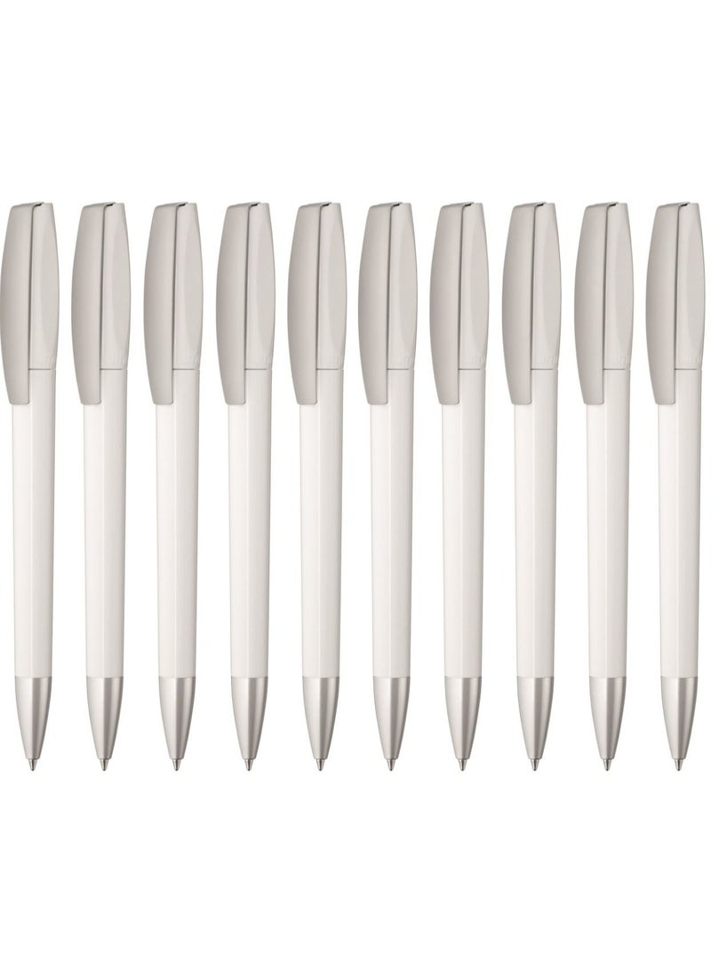 Uma Twist ballpoint pen with matt chrome metal tip- Made in Germany (Pack of 10, White) - Image 1