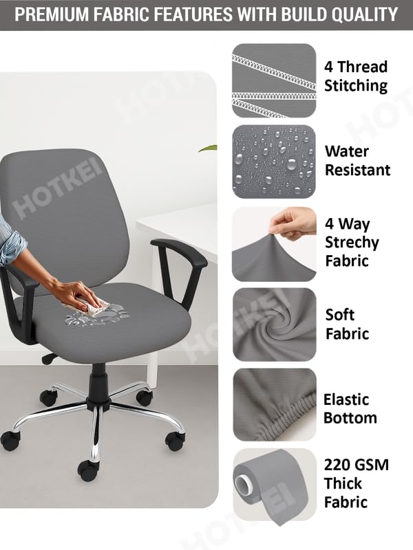 HOTKEI Light Grey Dry Fit Office Chair Cover Set of 1 Water Resistant Seat Chair Covers 220GSM Fabric Stretchable Rotating Computer Chair Slipcovers Protector High Chair Cover Office Desk Chair 2 Pcs - Image 3