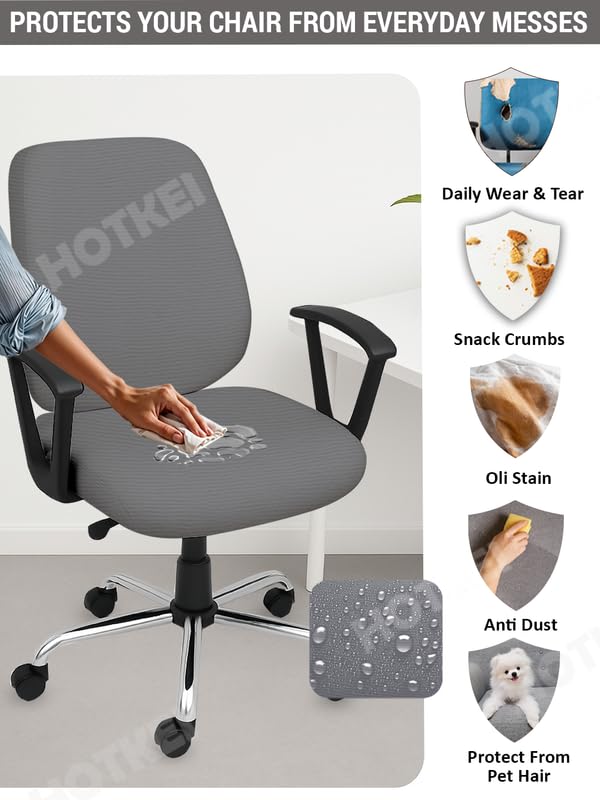 HOTKEI Light Grey Dry Fit Office Chair Cover Set of 1 Water Resistant Seat Chair Covers 220GSM Fabric Stretchable Rotating Computer Chair Slipcovers Protector High Chair Cover Office Desk Chair 2 Pcs - Image 4