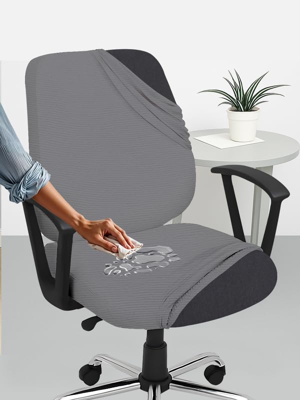 HOTKEI Light Grey Dry Fit Office Chair Cover Set of 1 Water Resistant Seat Chair Covers 220GSM Fabric Stretchable Rotating Computer Chair Slipcovers Protector High Chair Cover Office Desk Chair 2 Pcs - Image 1