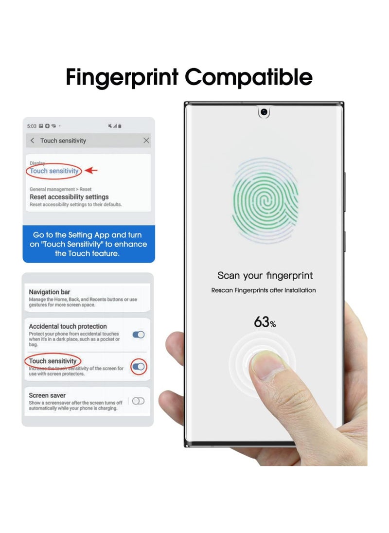 Amfilm - amFilm [3+3 Pack 3D Curved Tempered Glass for S23 Ultra Screen Protector Samsung Galaxy 6.8 Inch with Liquid Dispersion Tech, Designed for Fingerprint Reader, Upgraded Easier Application Tray. - Image 1