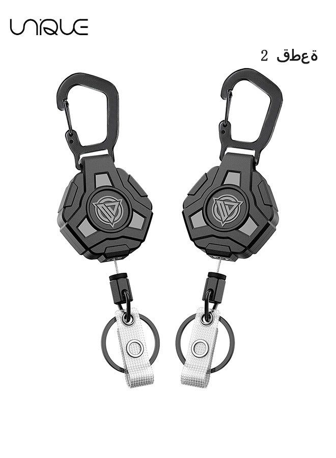Unique 2 Pack Retractable Keychain Heavy Duty, Badge Reels Retractable, Tactical ID Badge Holder with Upgraded Alloy Carabiner, 31.8'' Coated Steel Cord（Black） - Image 1
