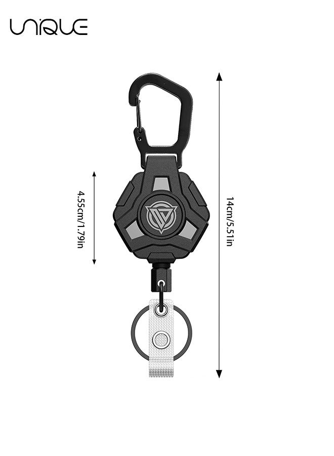 Unique 2 Pack Retractable Keychain Heavy Duty, Badge Reels Retractable, Tactical ID Badge Holder with Upgraded Alloy Carabiner, 31.8'' Coated Steel Cord（Black） - Image 2