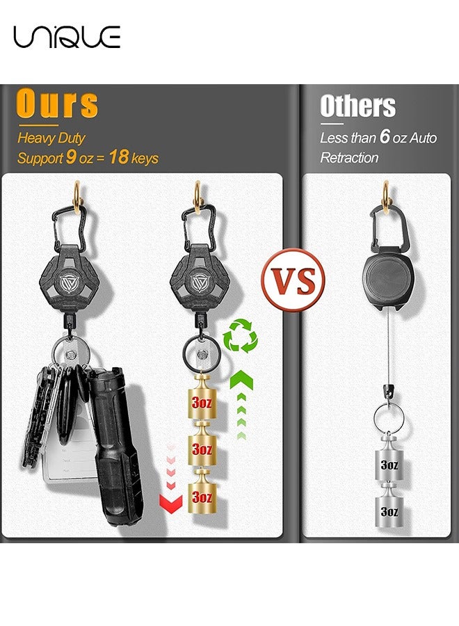 Unique 2 Pack Retractable Keychain Heavy Duty, Badge Reels Retractable, Tactical ID Badge Holder with Upgraded Alloy Carabiner, 31.8'' Coated Steel Cord（Black） - Image 5